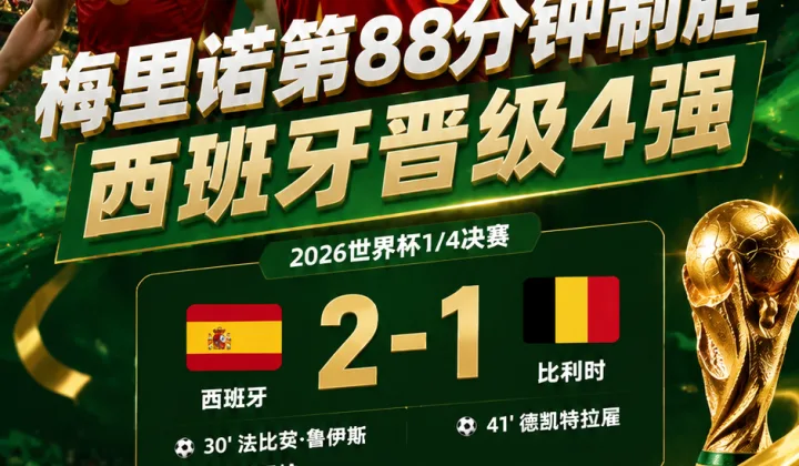 2026世界杯全场战报：梅里诺第88分钟制胜，西班牙2-1比利时晋级4强