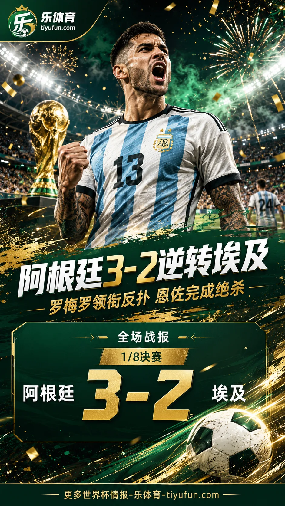 2026世界杯全场战报：阿根廷3-2逆转埃及，梅西破门恩佐绝杀