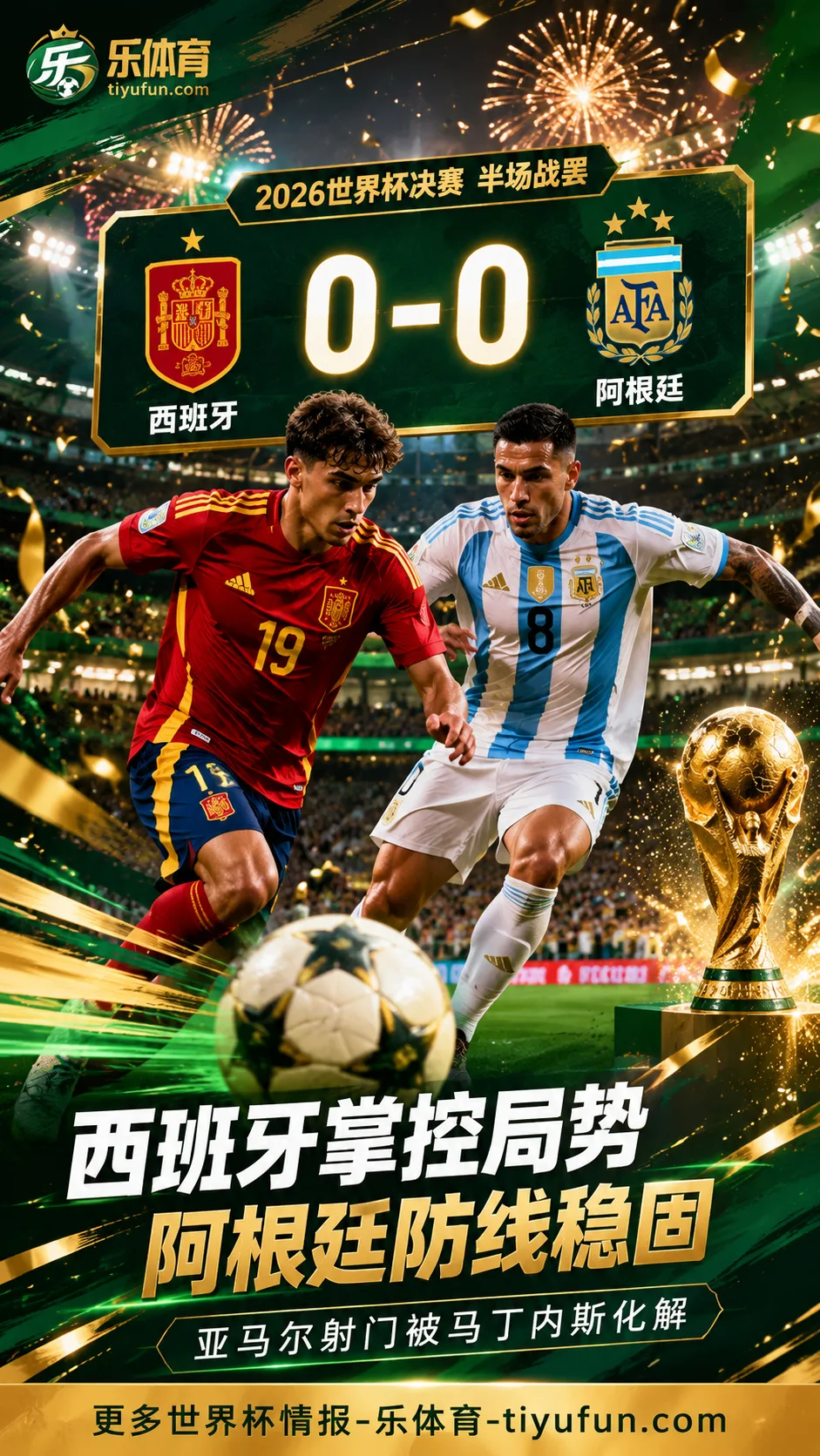 2026世界杯决赛半场战报：西班牙0-0阿根廷，亚马尔射门被马丁内斯化解