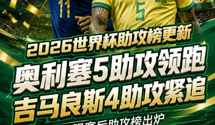 2026世界杯助攻榜更新：奥利塞5助攻领跑，吉马良斯4助攻紧追
