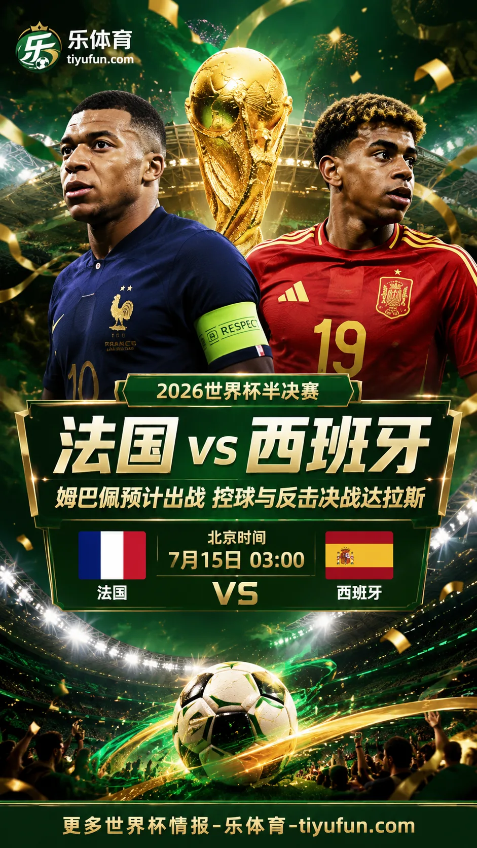 2026世界杯半决赛法国vs西班牙前瞻：姆巴佩预计出战，控球与反击决战达拉斯