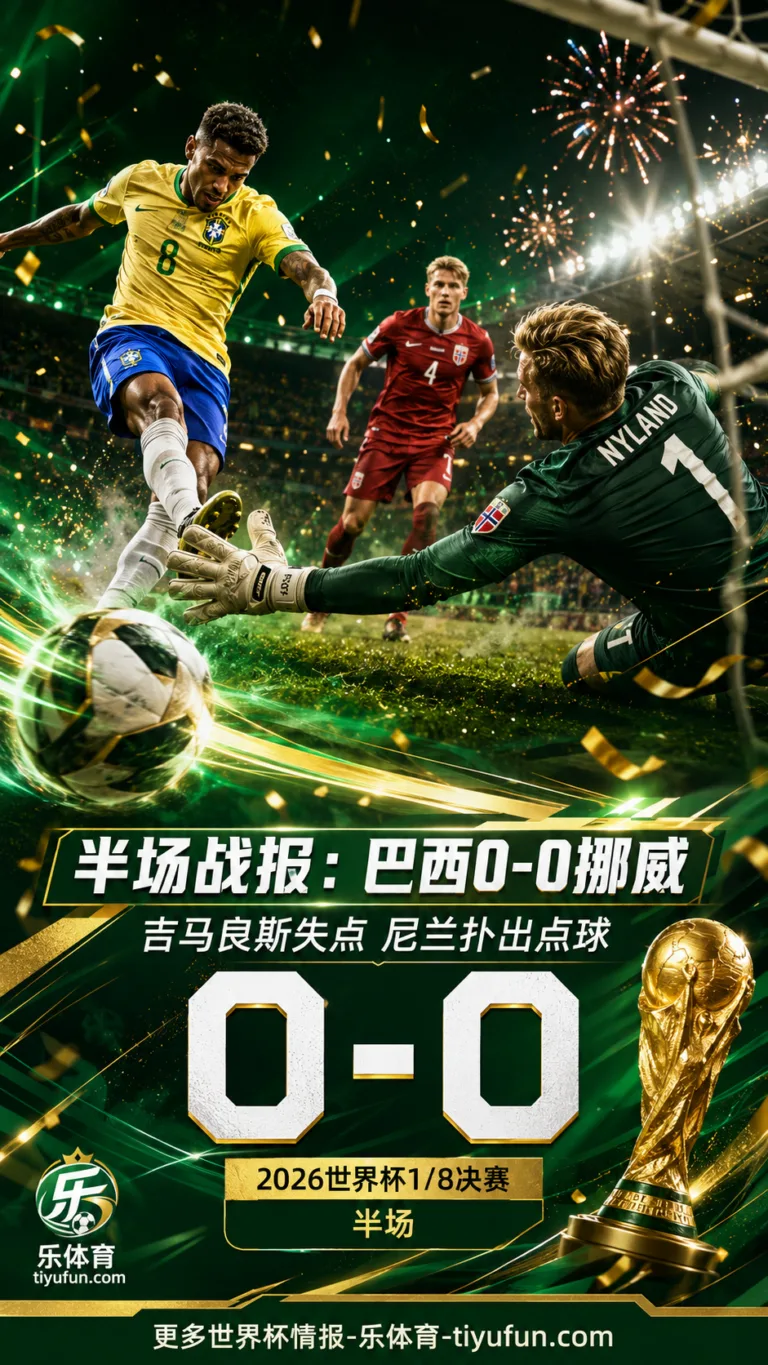 2026世界杯半场战报：巴西0-0挪威，吉马良斯失点尼兰扑出点球