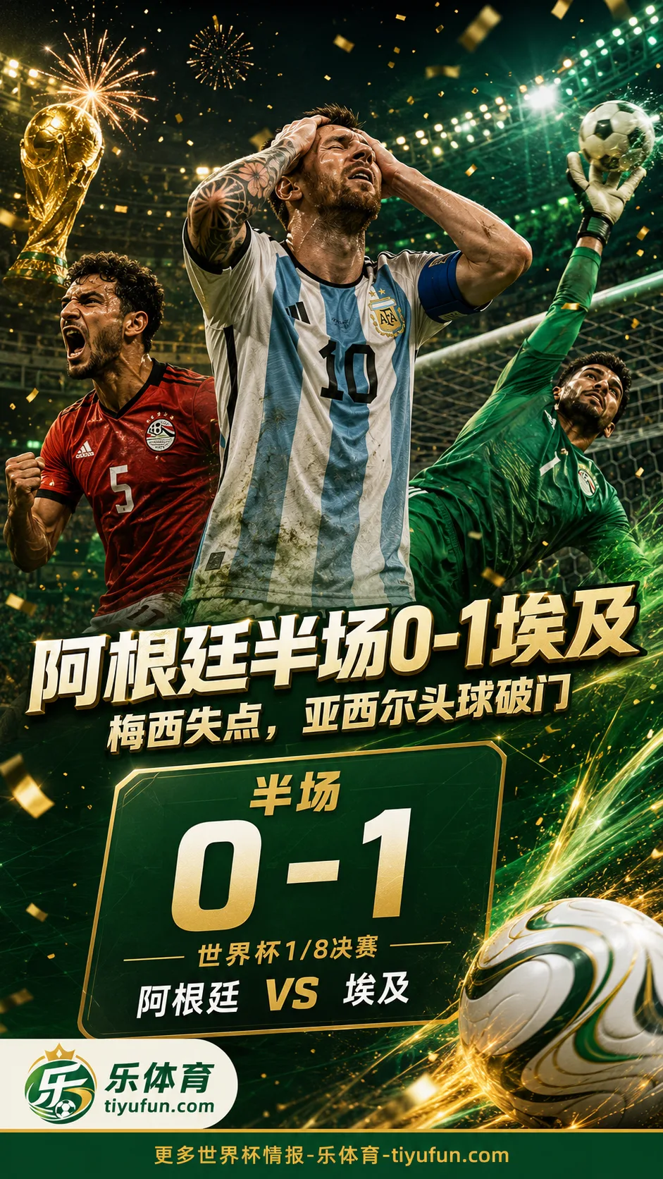 2026世界杯半场战报：梅西失点！亚西尔头球破门，阿根廷0-1埃及