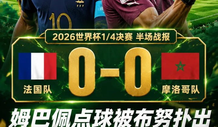 2026世界杯半场战报：法国0-0摩洛哥，姆巴佩点球被布努扑出