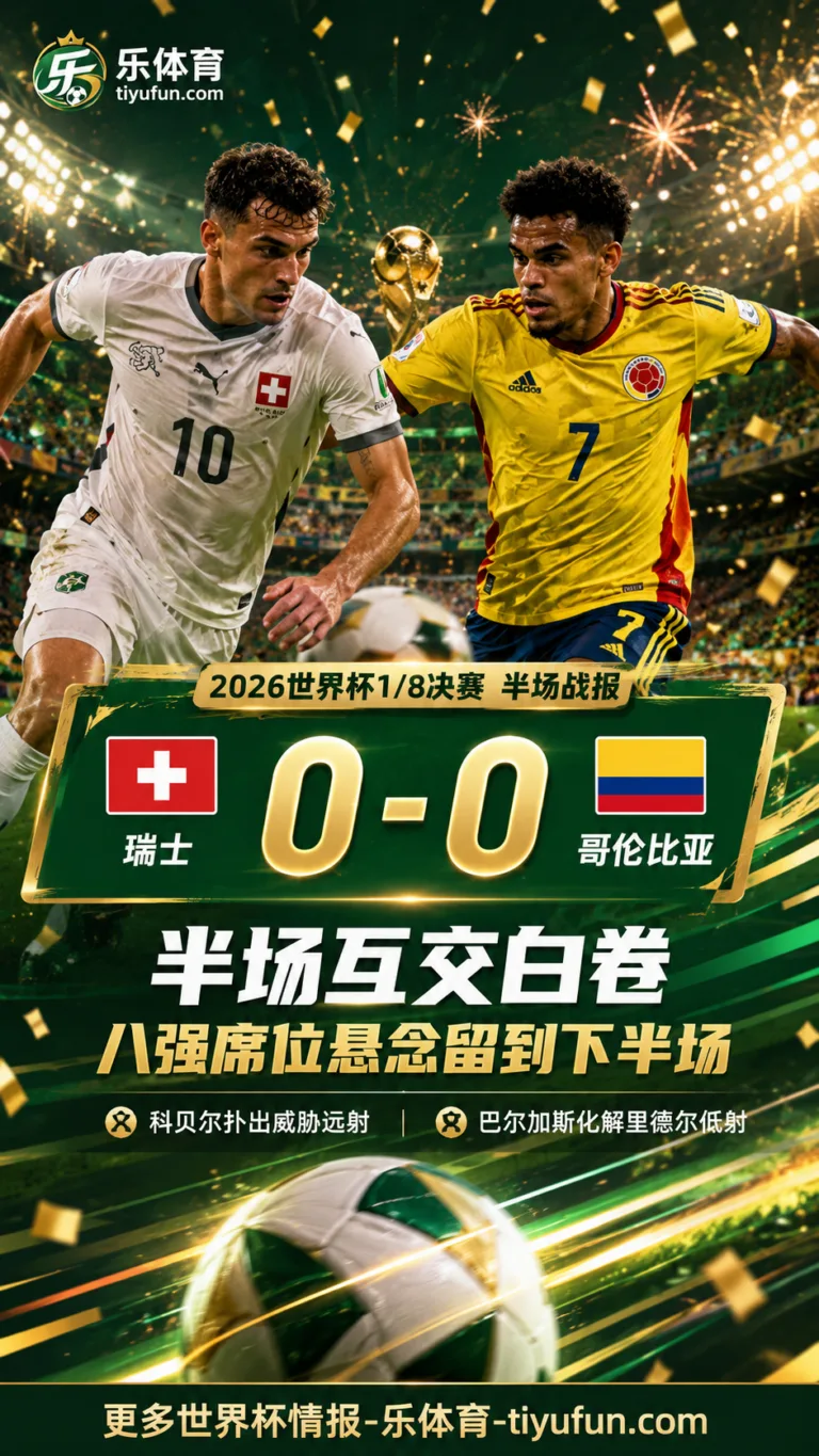 2026世界杯半场战报：瑞士0-0哥伦比亚，科贝尔扑出威胁远射