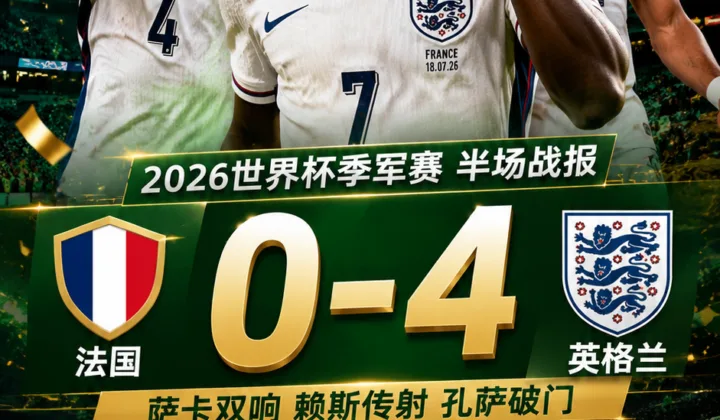 2026世界杯半场战报：英格兰4-0法国，萨卡双响赖斯传射