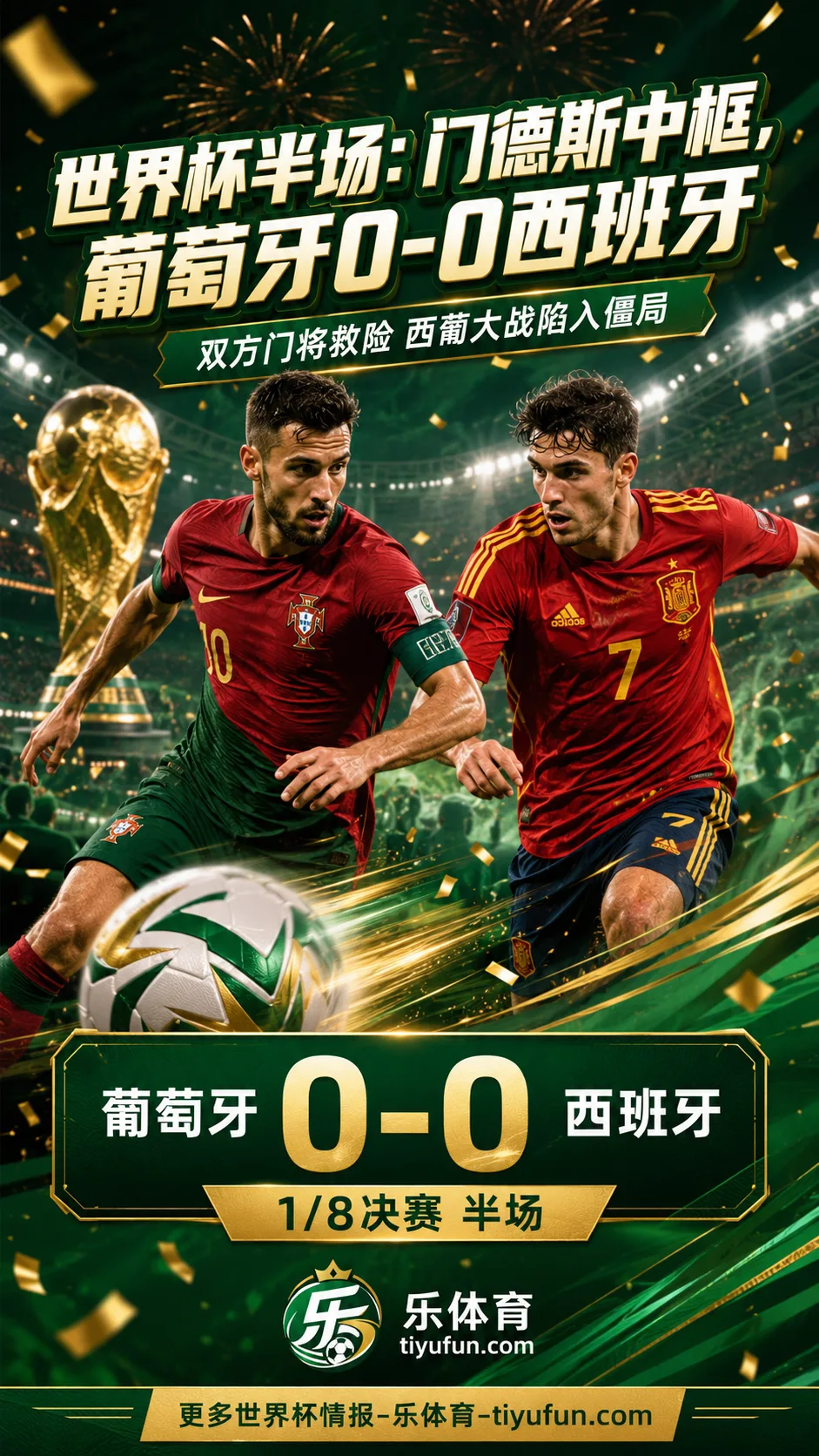 2026世界杯半场战报：门德斯中框，葡萄牙0-0西班牙