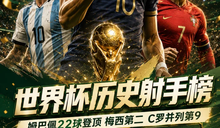 2026世界杯历史射手榜：姆巴佩22球登顶，梅西21球第二，C罗并列第9