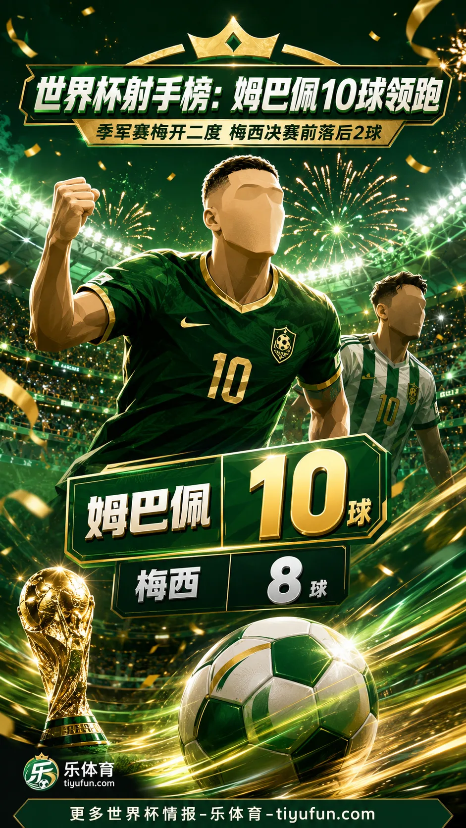 2026世界杯射手榜：姆巴佩10球领跑，梅西决赛前落后2球