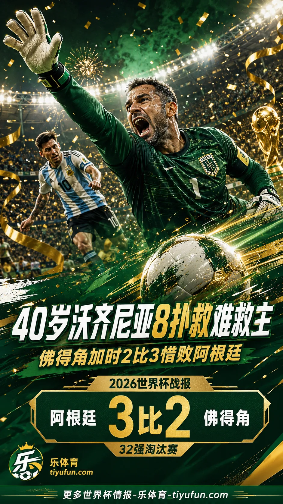 2026世界杯战报：40岁沃齐尼亚8次扑救难救佛得角，阿根廷加时3-2晋级