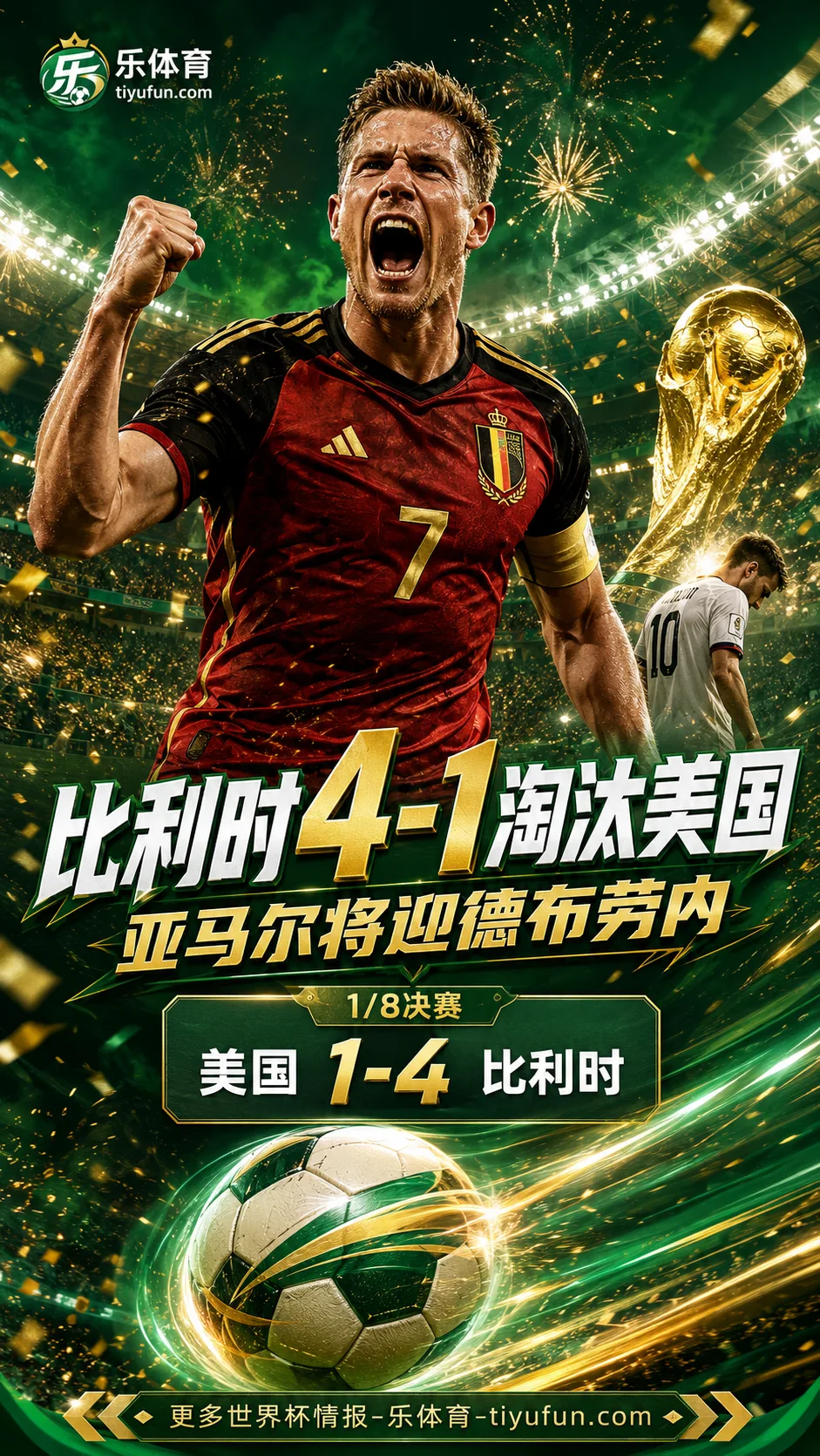 2026世界杯战报：亚马尔将迎德布劳内！比利时4-1淘汰美国