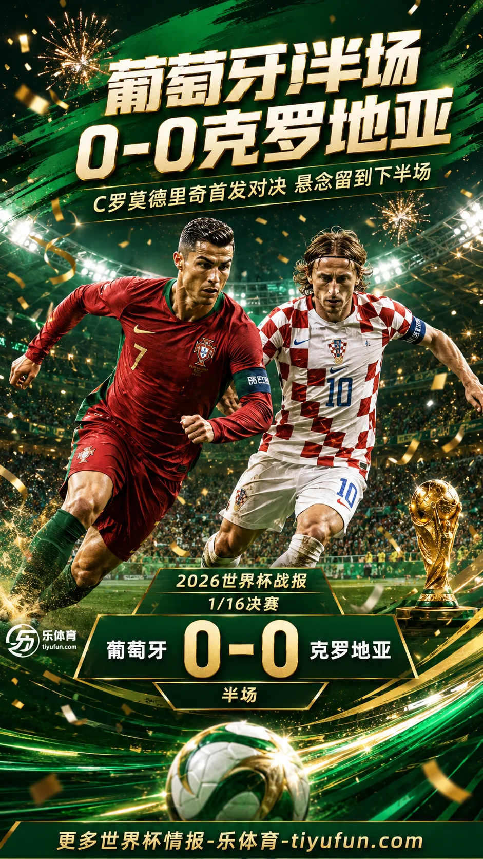 2026世界杯战报：葡萄牙半场0-0克罗地亚，C罗莫德里奇暂未破门