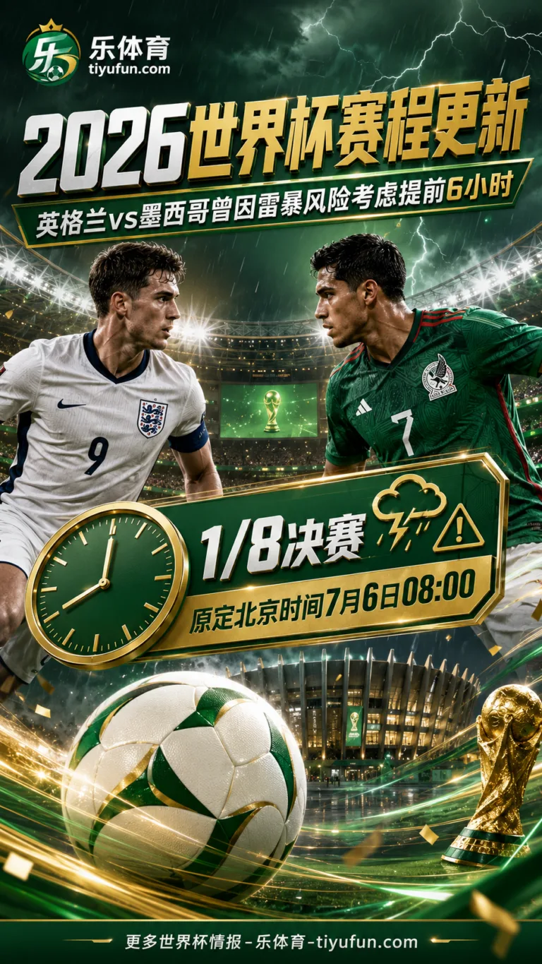2026世界杯赛程更新：BBC称英格兰vs墨西哥曾因雷暴风险考虑提前6小时