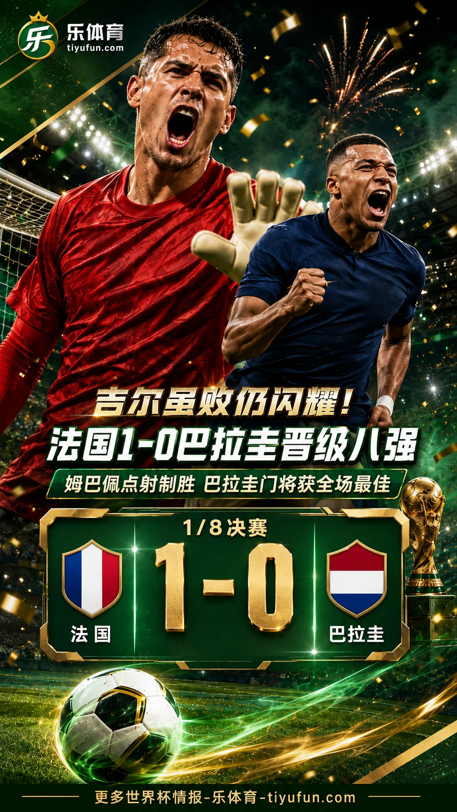 2026世界杯：法国1-0巴拉圭晋级八强，吉尔4次扑救获全场最佳