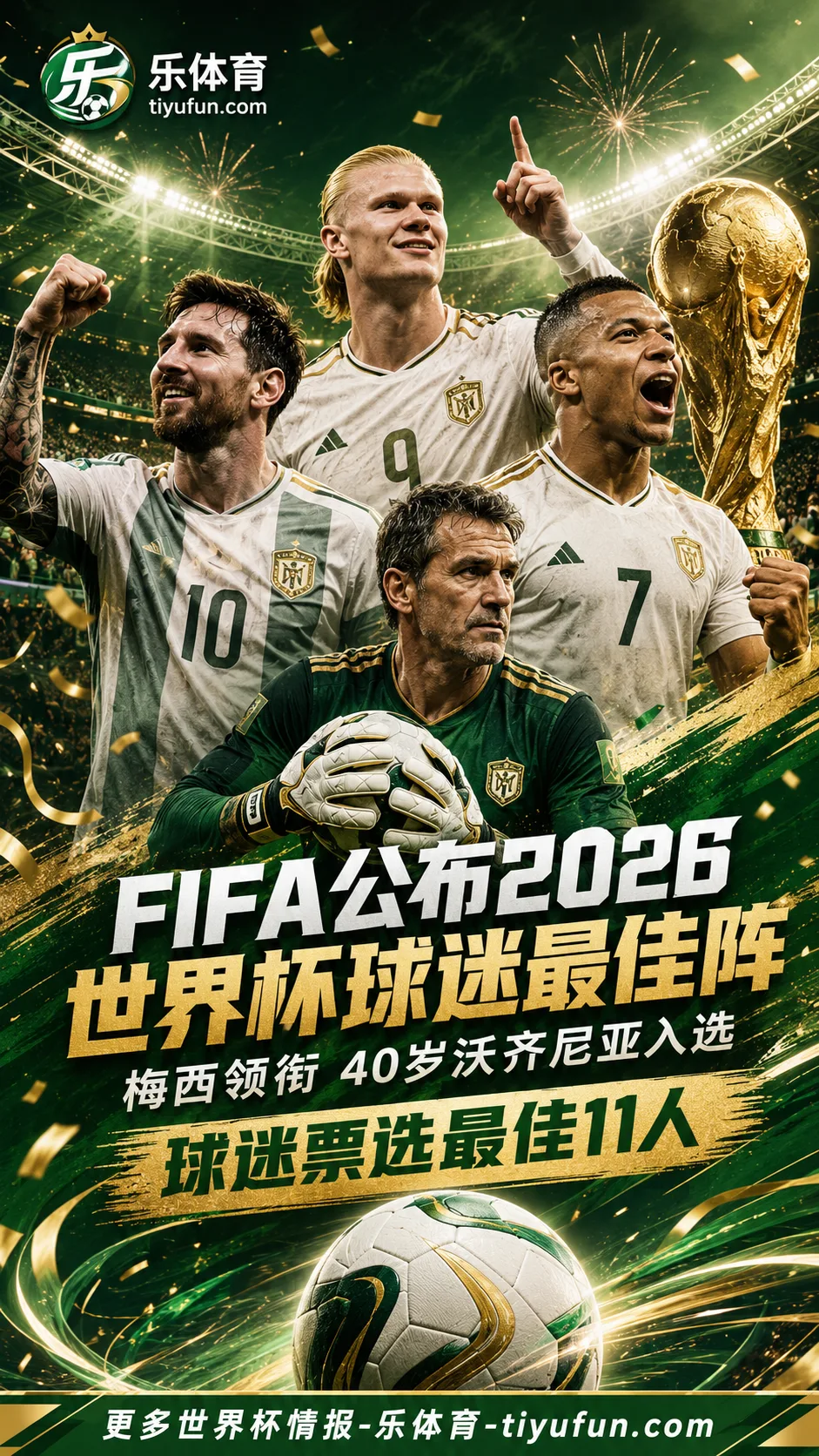 FIFA公布2026世界杯球迷最佳阵：梅西领衔，40岁沃齐尼亚入选