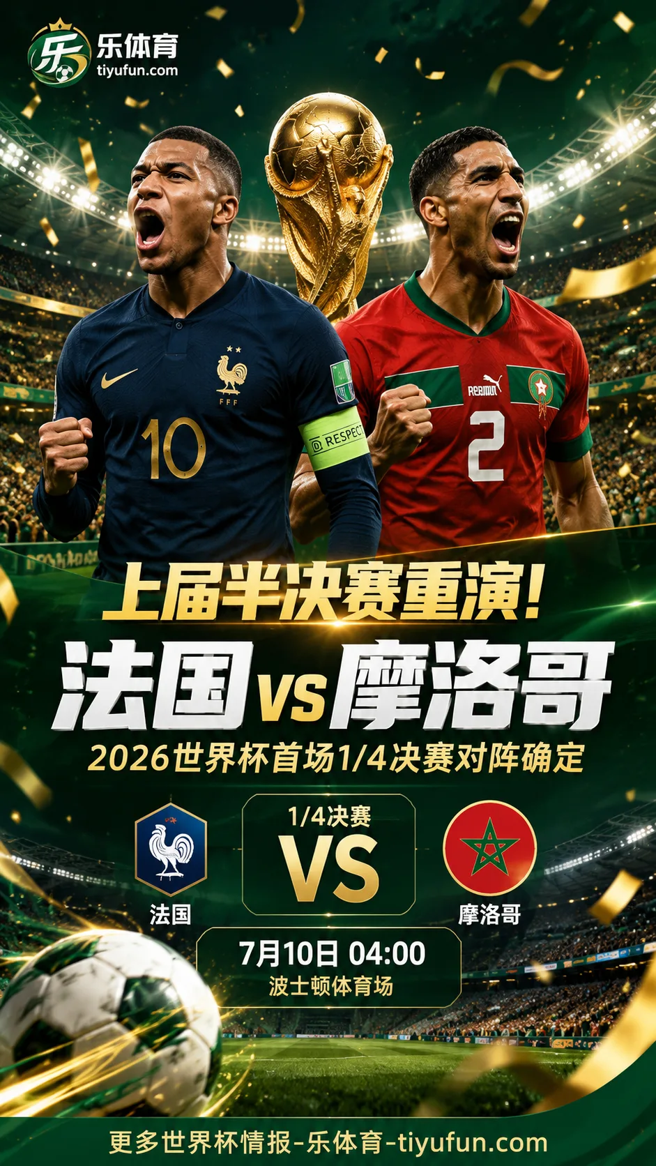 上届半决赛重演！2026世界杯首场1/4决赛：法国vs摩洛哥