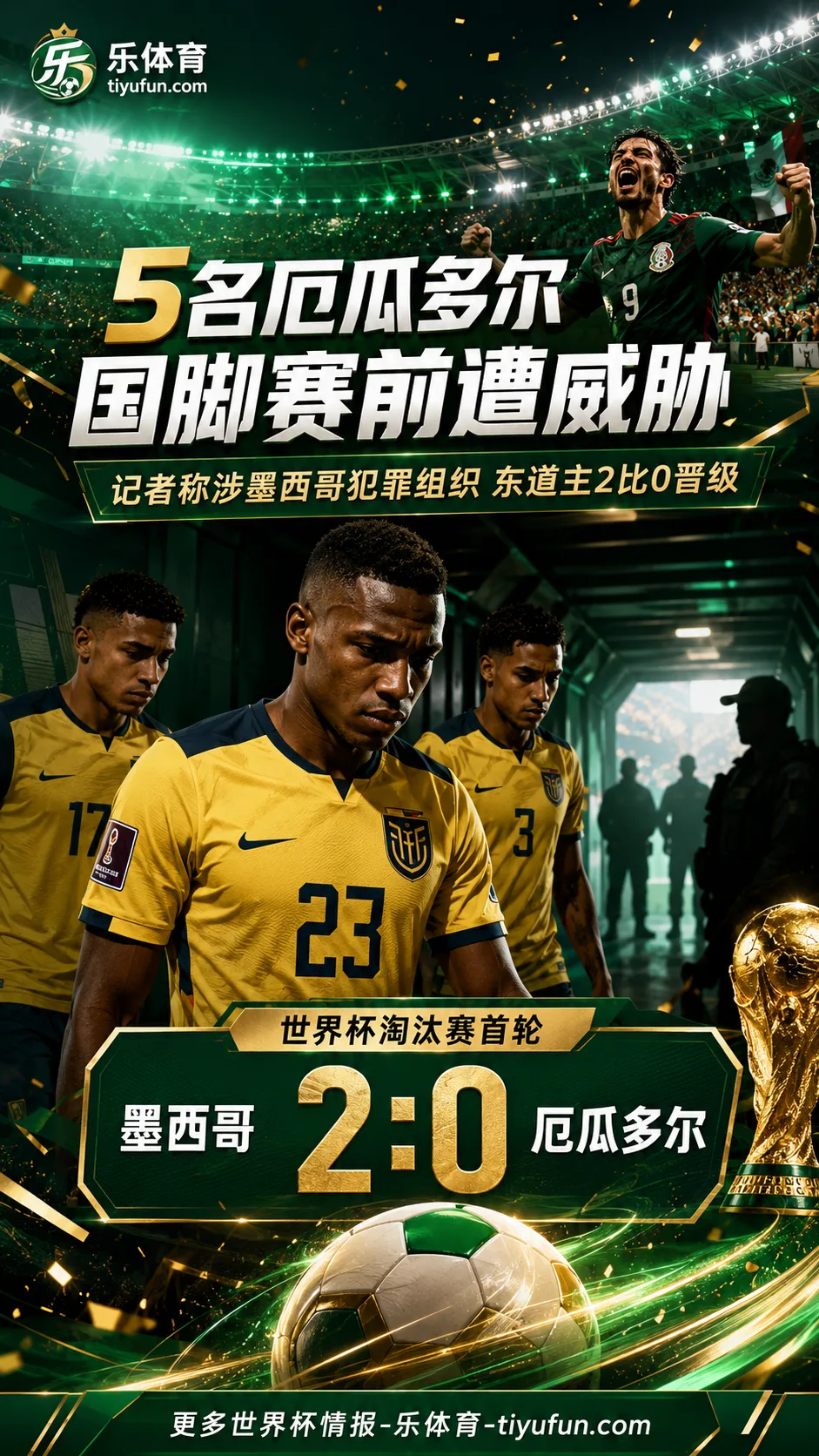 世界杯,墨西哥,厄瓜多尔,墨西哥2-0厄瓜多尔,世界杯淘汰赛,厄瓜多尔国脚,墨西哥犯罪组织,赛前威胁,东道主墨西哥,世界杯安保
