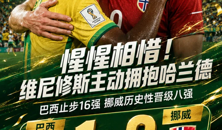 惺惺相惜！2026世界杯巴西1-2挪威赛后，维尼修斯主动拥抱哈兰德