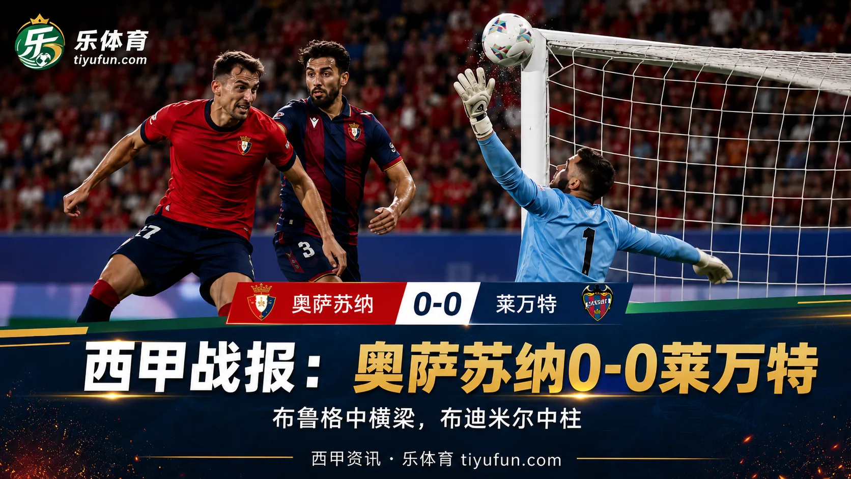西甲战报：奥萨苏纳0-0莱万特，布鲁格与布迪米尔先后中框