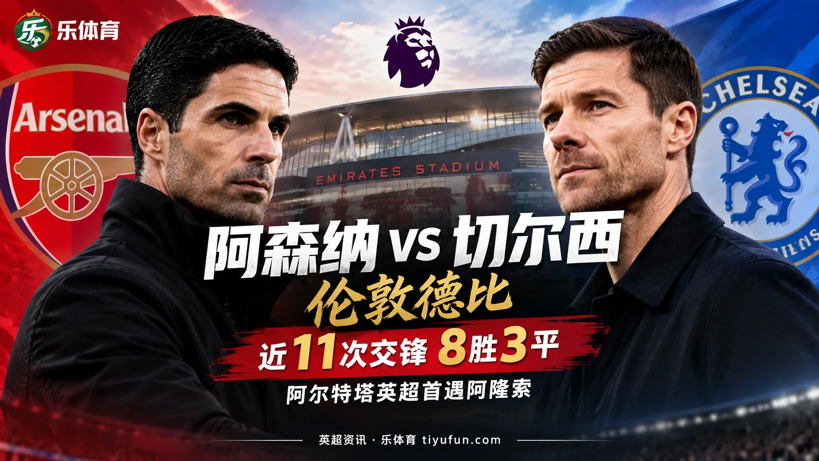 阿森纳vs切尔西前瞻：枪手近11次交锋8胜3平，阿尔特塔英超首遇阿隆索