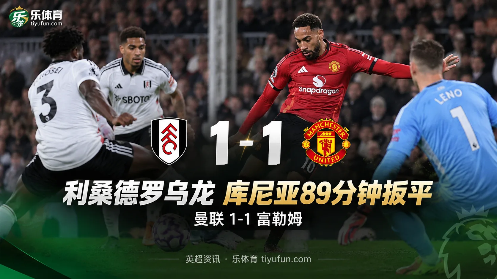 英超战报：利桑德罗乌龙，库尼亚89分钟扳平，曼联1-1富勒姆