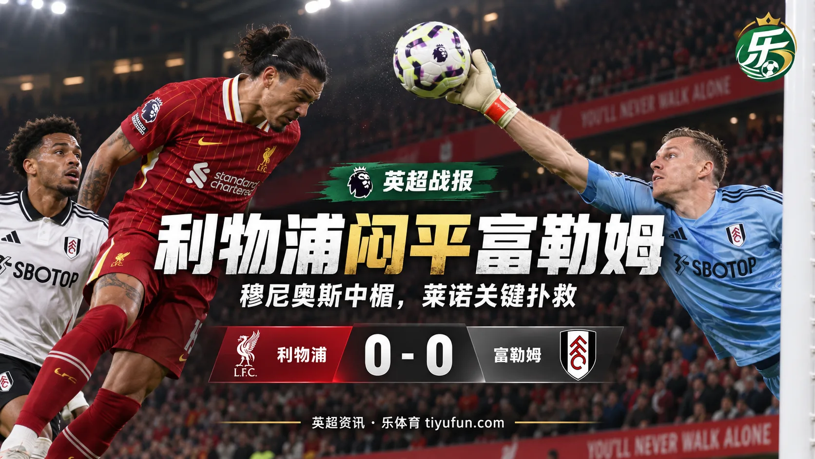 英超战报：穆尼奥斯头球中楣，利物浦0-0富勒姆4轮3平