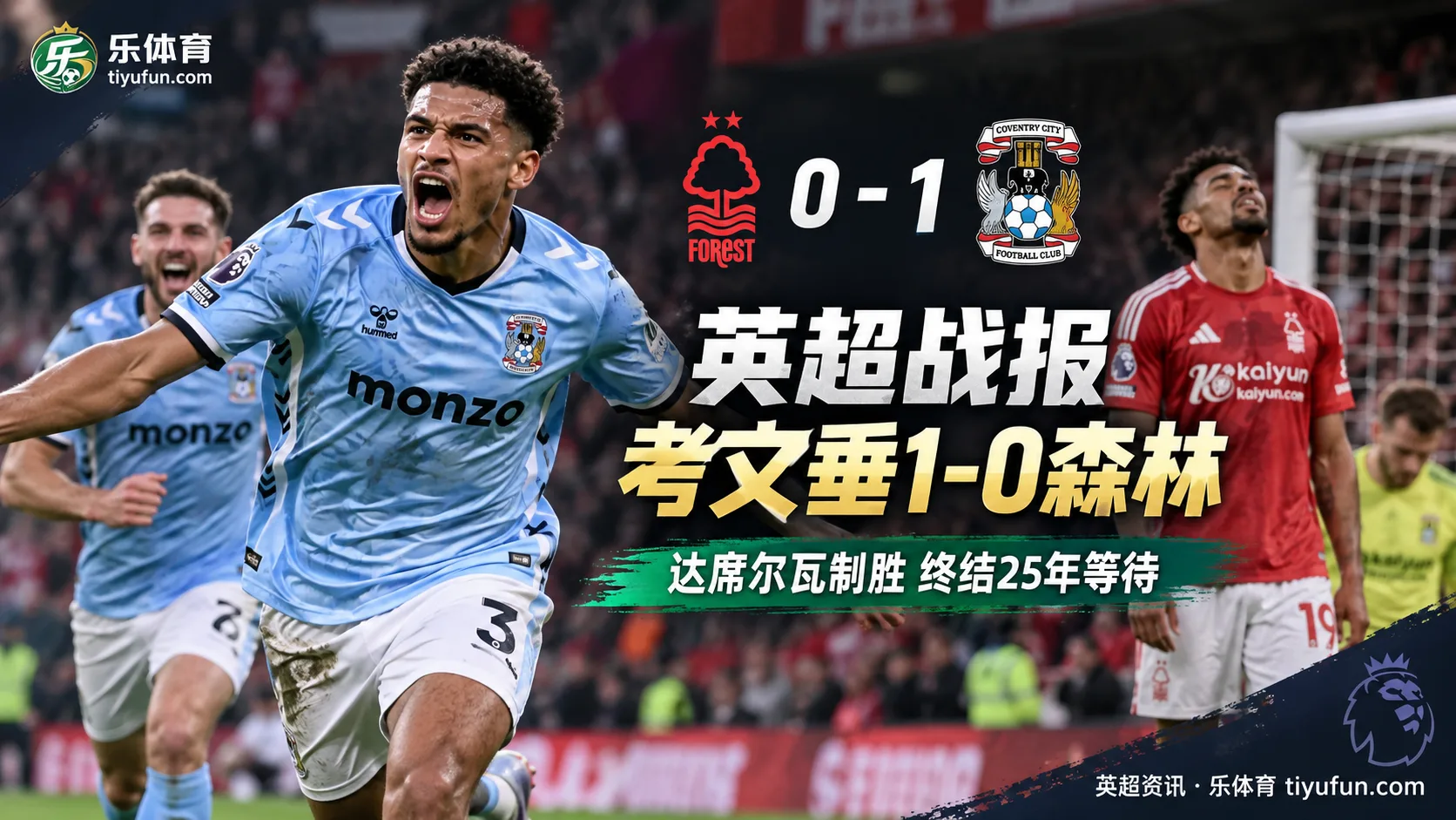 英超战报：诺丁汉森林0-1考文垂，达席尔瓦制胜终结25年等待