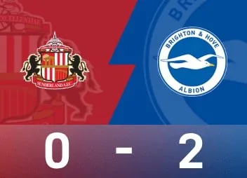 英超战报：十人布莱顿客场2-0桑德兰，德克伊珀、哈贾姆破门