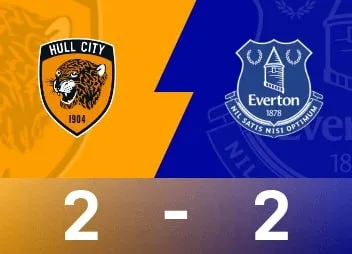 英超战报：赫尔城2-2埃弗顿，贝鲁米替补破门扳平比分