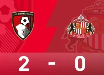 英超战报：埃瓦尼尔森传射造红，伯恩茅斯2-0桑德兰迎赛季首胜