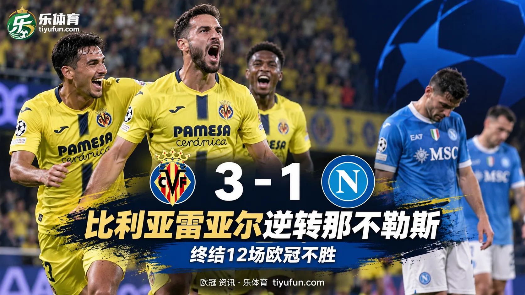 欧冠战报：比利亚雷亚尔3-1逆转那不勒斯，终结12场不胜