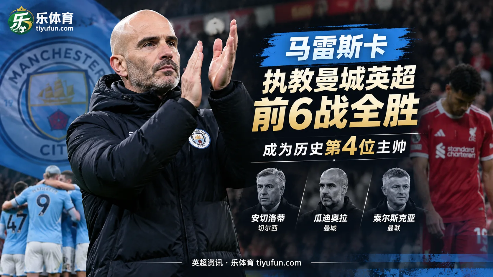马雷斯卡执教曼城英超前6战全胜，成为历史第4人