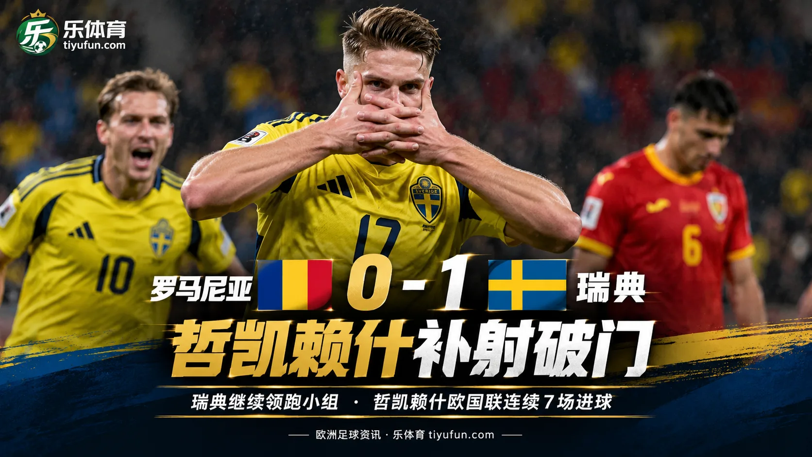 欧国联战报：罗马尼亚0-1瑞典，哲凯赖什补射制胜并连续7场破门